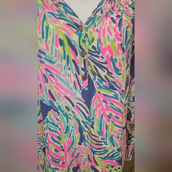 LILLY PULITZER Elsa Silk Top In Indigo Palm Reader Color. Size Small - Picture 6 of 13